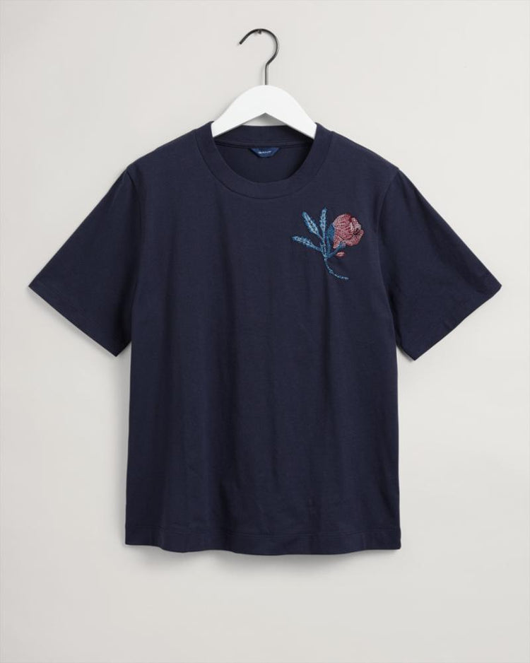 Gant Apparel Womens FLOWER SS T-SHIRT 433/EVENING BLUE