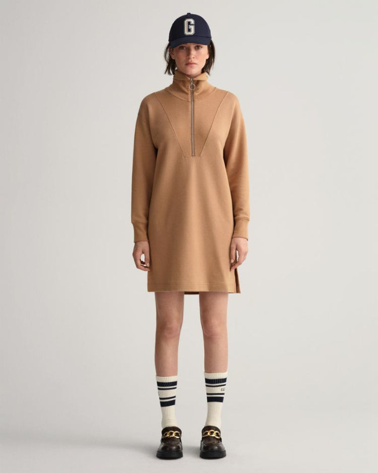 Gant Apparel Womens HALF ZIP SWEAT DRESS 213/WARM KHAKI