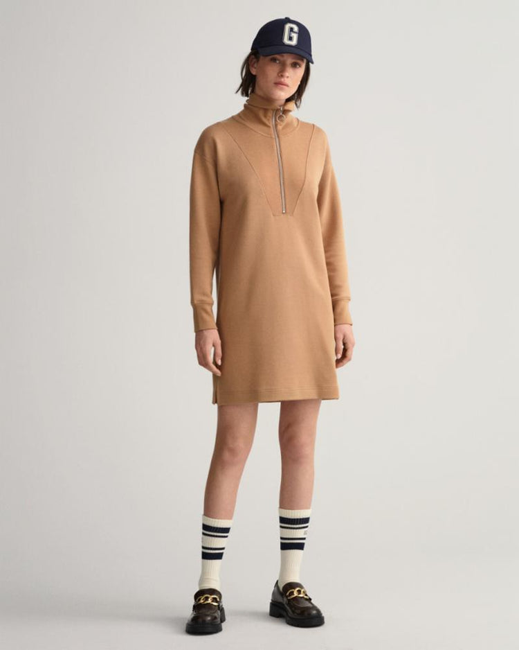 Gant Apparel Womens HALF ZIP SWEAT DRESS 213/WARM KHAKI