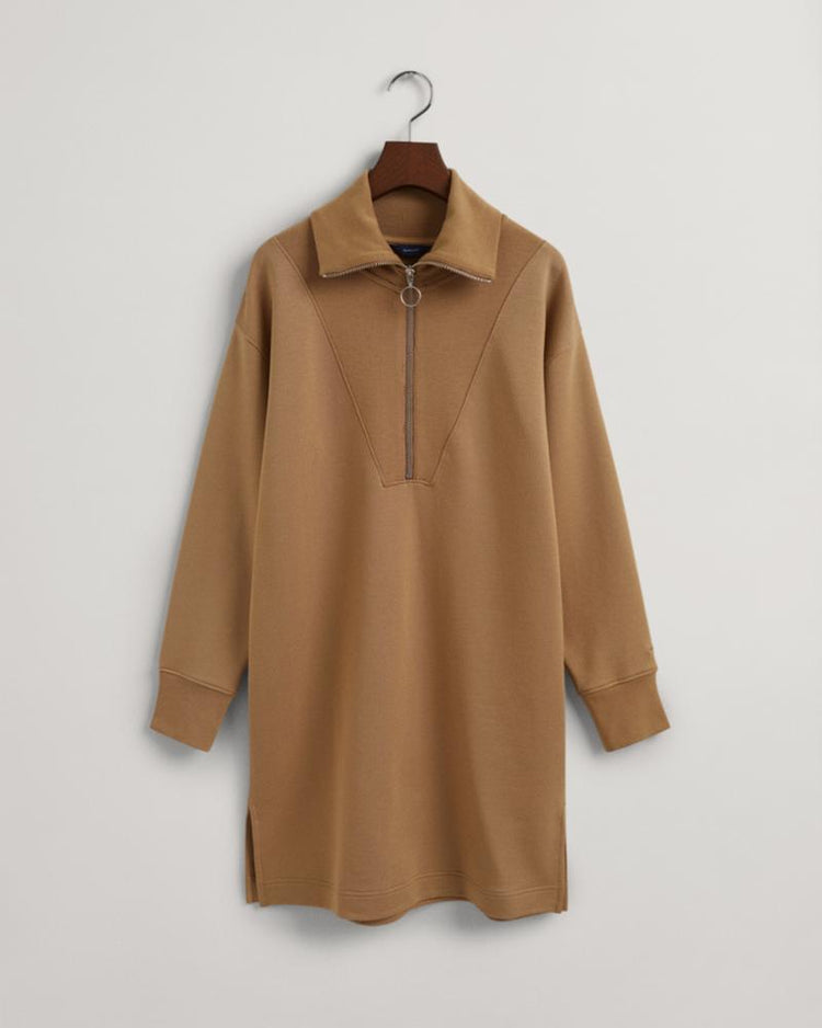 Gant Apparel Womens HALF ZIP SWEAT DRESS 213/WARM KHAKI
