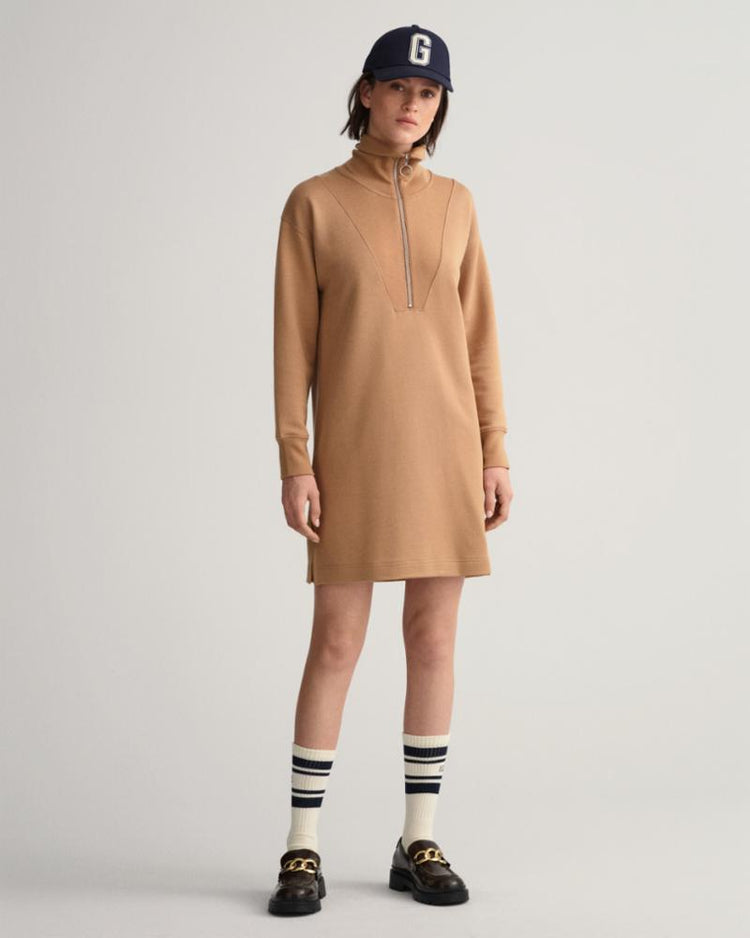 Gant Apparel Womens HALF ZIP SWEAT DRESS 213/WARM KHAKI