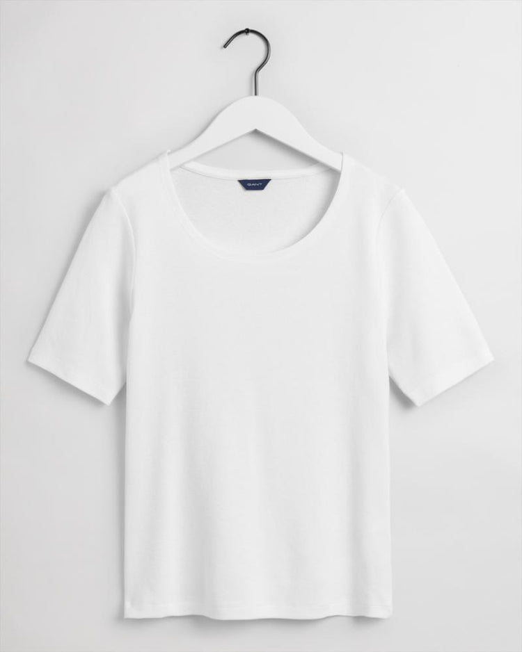 Gant Apparel Womens 1x1 RIB LSS TOP 110/WHITE