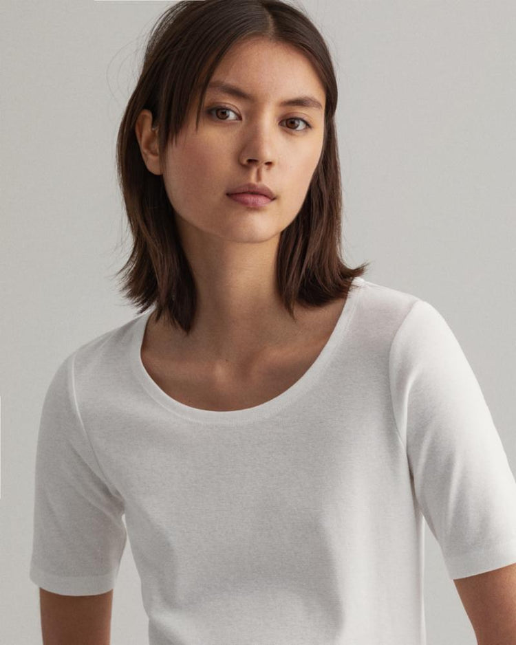 Gant Apparel Womens 1x1 RIB LSS TOP 110/WHITE