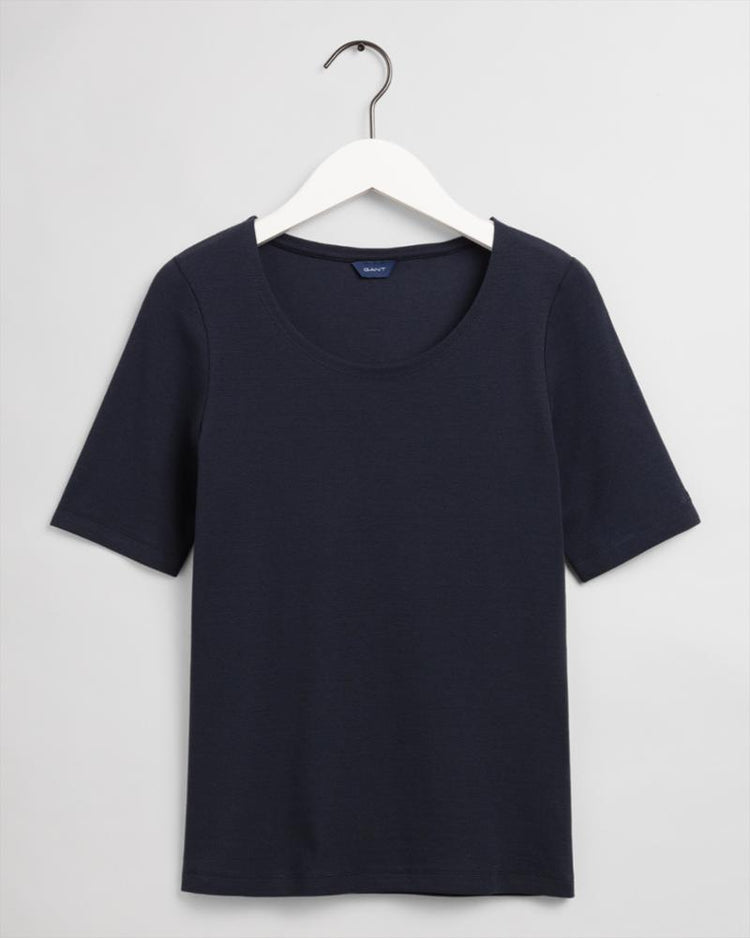 Gant Apparel Womens 1x1 RIB LSS TOP 433/EVENING BLUE