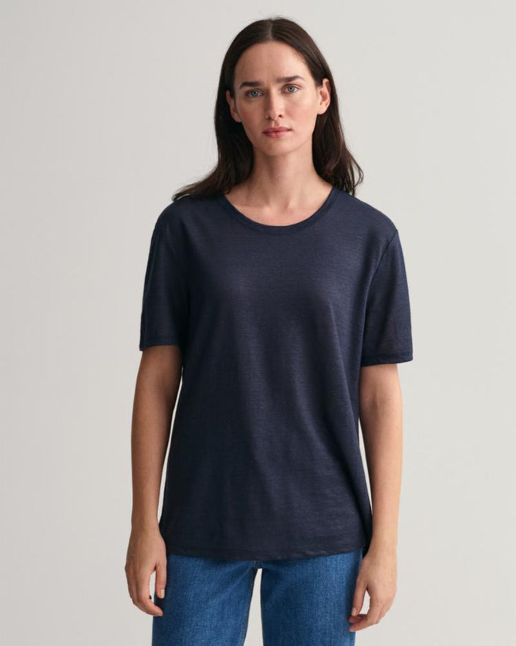 Gant Apparel Womens LINEN SS T-SHIRT 433/EVENING BLUE
