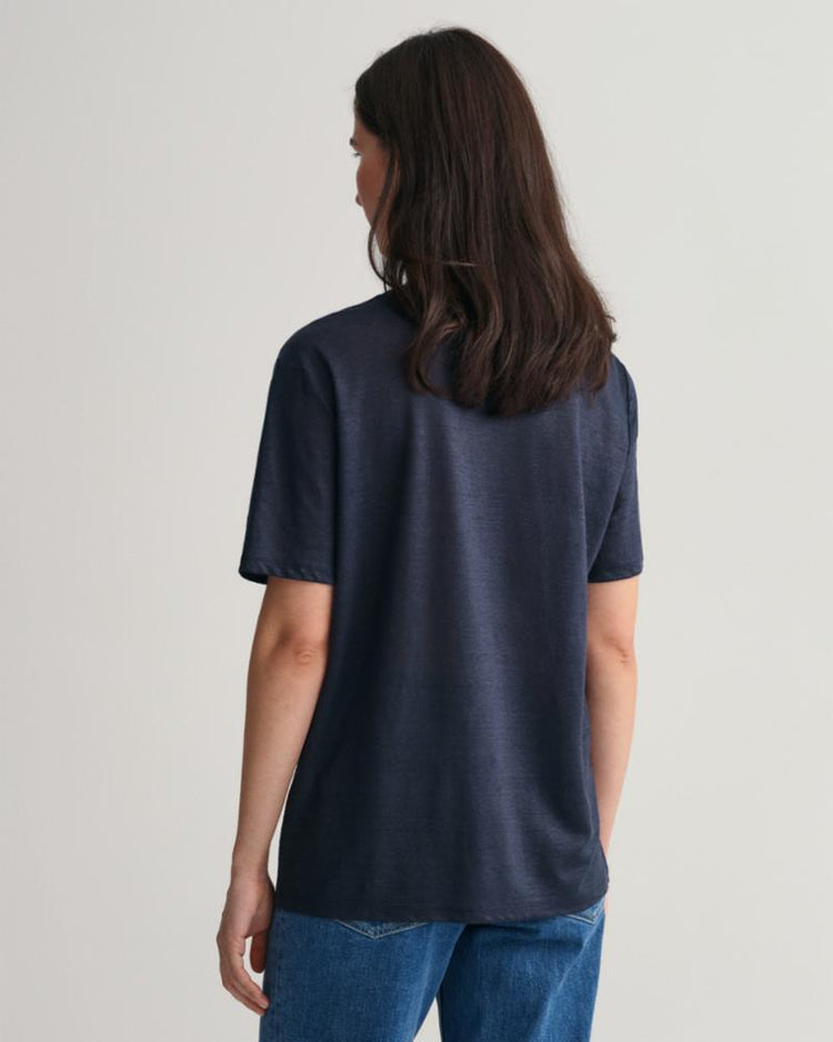 Gant Apparel Womens LINEN SS T-SHIRT 433/EVENING BLUE