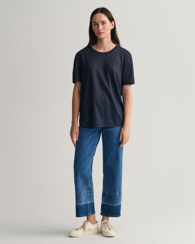 Gant Apparel Womens LINEN SS T-SHIRT 433/EVENING BLUE