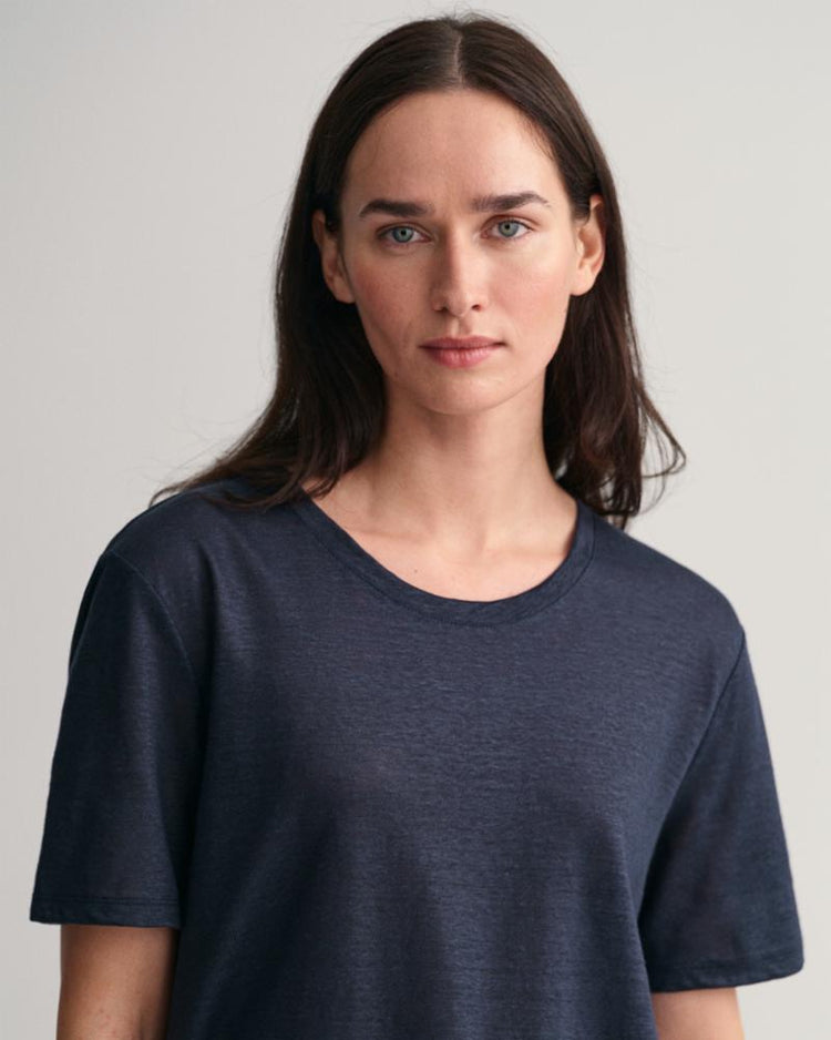Gant Apparel Womens LINEN SS T-SHIRT 433/EVENING BLUE
