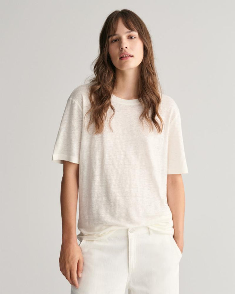 Gant Apparel Womens LINEN SS T-SHIRT 113/EGGSHELL