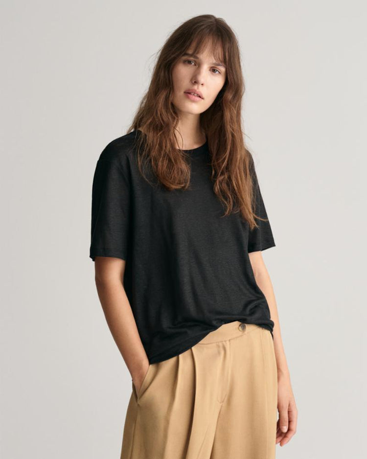 Gant Apparel Womens LINEN SS T-SHIRT 5/BLACK