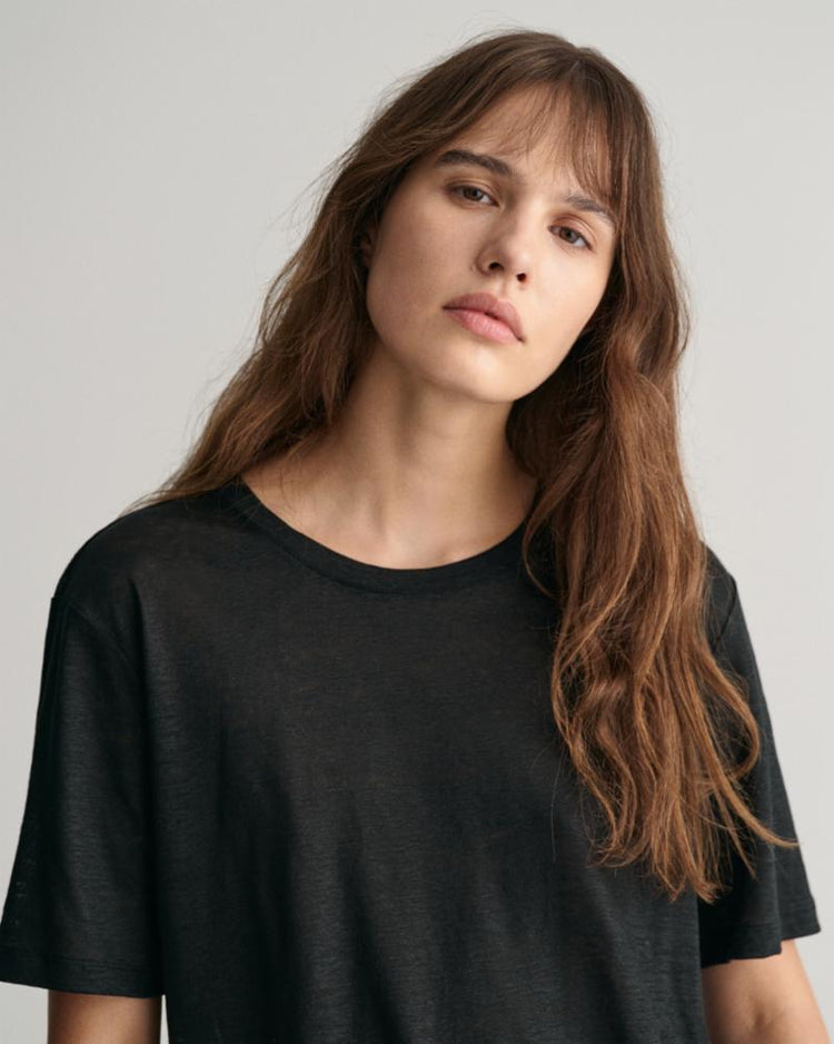 Gant Apparel Womens LINEN SS T-SHIRT 5/BLACK