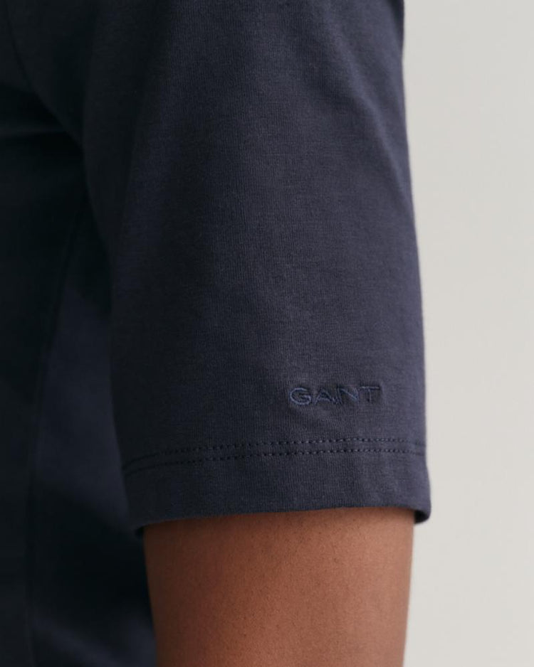 Gant Apparel Womens SLIM COT/ELA SS SCOOP NECK TOP 433/EVENING BLUE