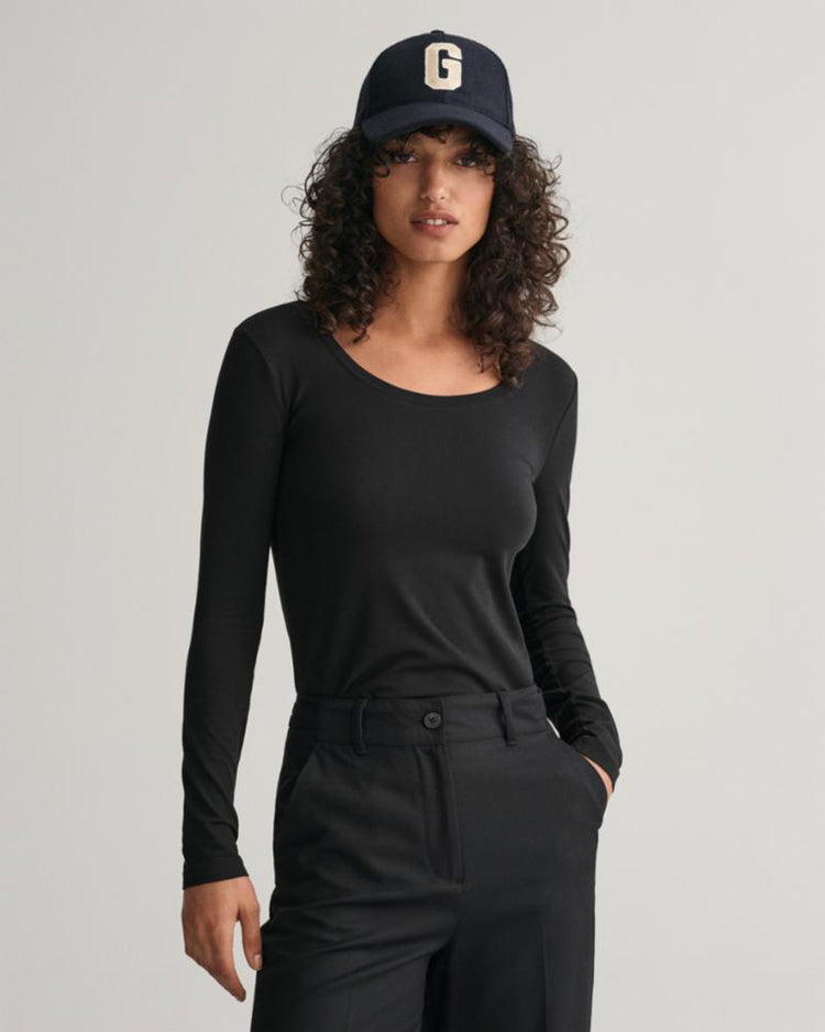 Gant Apparel Womens SLIM COT/ELA LS SCOOP NECK TOP 005/BLACK