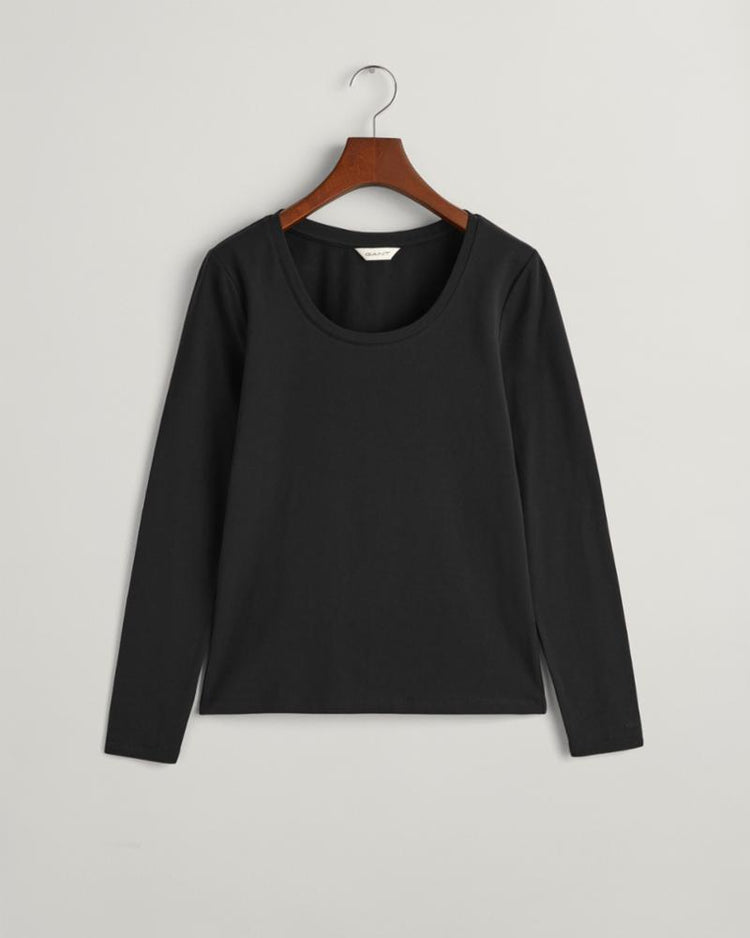 Gant Apparel Womens SLIM COT/ELA LS SCOOP NECK TOP 005/BLACK