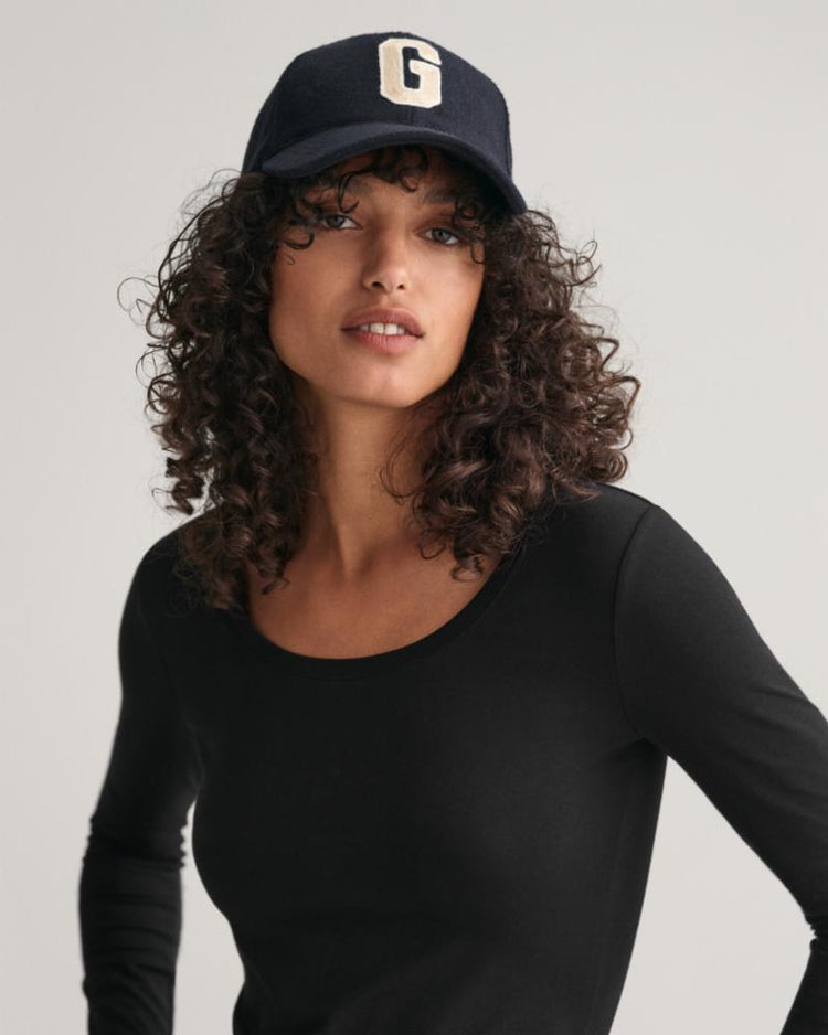 Gant Apparel Womens SLIM COT/ELA LS SCOOP NECK TOP 005/BLACK
