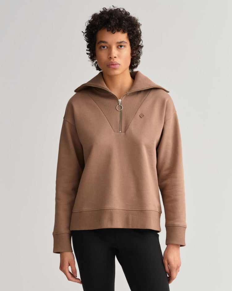 Gant Apparel Womens ICON G ESSENTIAL HALF ZIP 247/MOLE BROWN