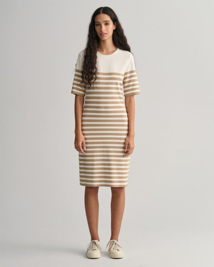 Gant Apparel Womens STRIPED SS T-SHIRT DRESS 248/DARK KHAKI