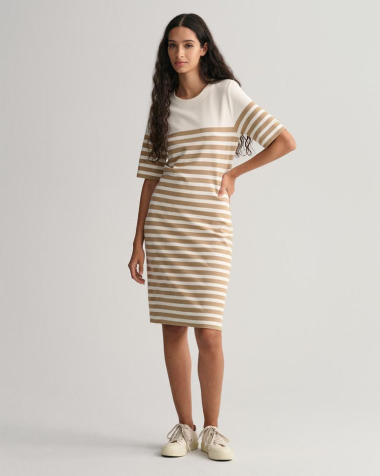 Gant Apparel Womens STRIPED SS T-SHIRT DRESS 248/DARK KHAKI