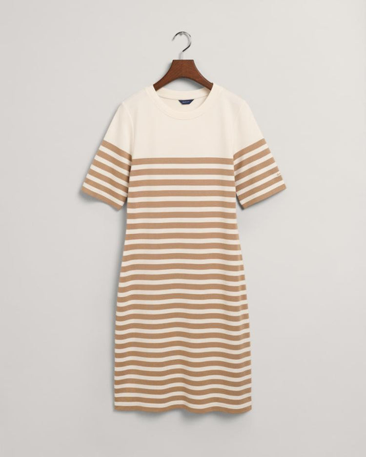 Gant Apparel Womens STRIPED SS T-SHIRT DRESS 248/DARK KHAKI