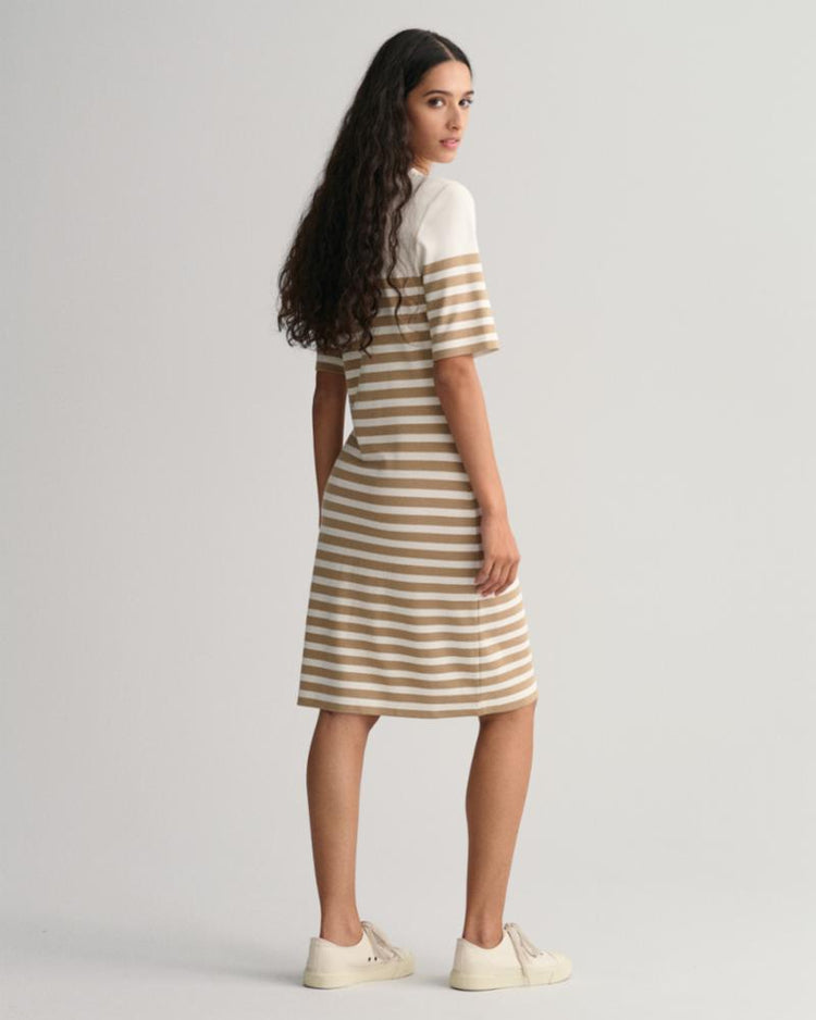 Gant Apparel Womens STRIPED SS T-SHIRT DRESS 248/DARK KHAKI