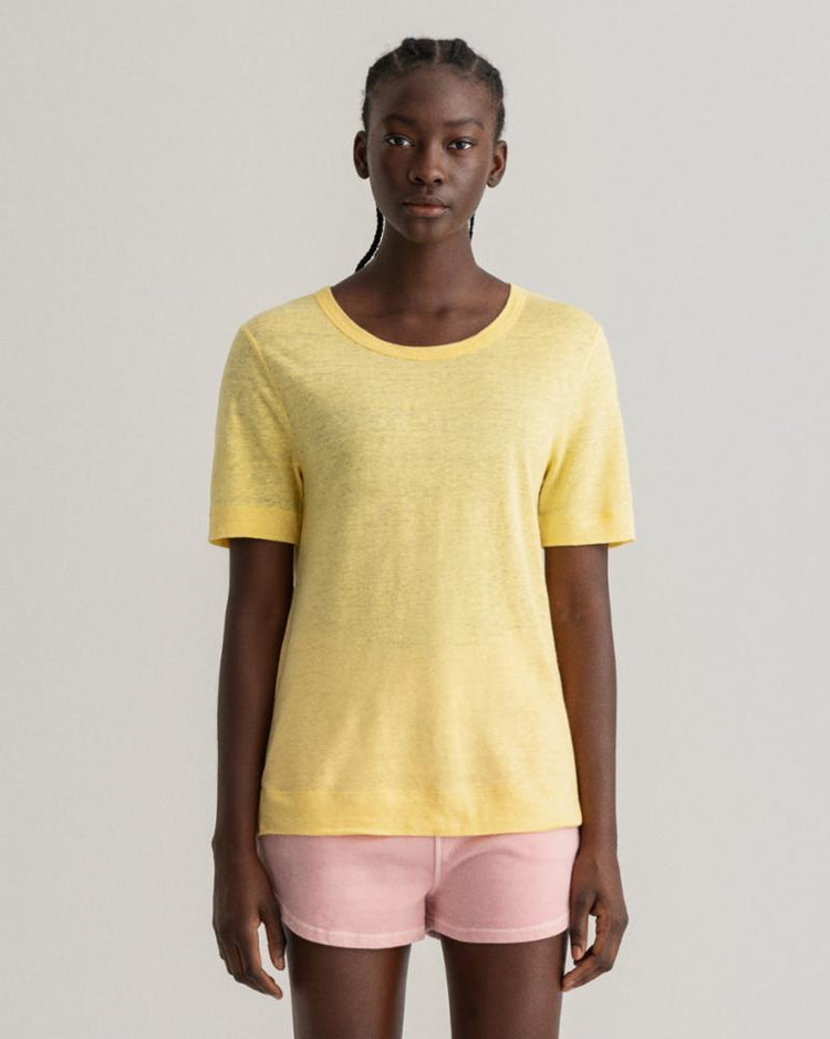 Gant Apparel Womens LINEN SS T-SHIRT 714/BANANA YELLOW