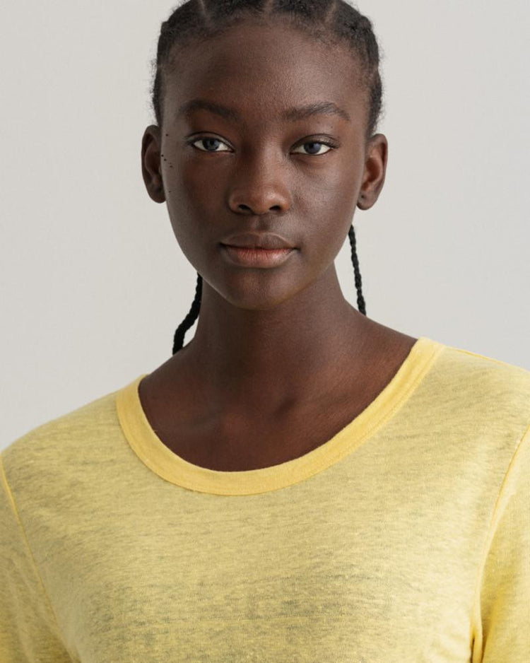 Gant Apparel Womens LINEN SS T-SHIRT 714/BANANA YELLOW