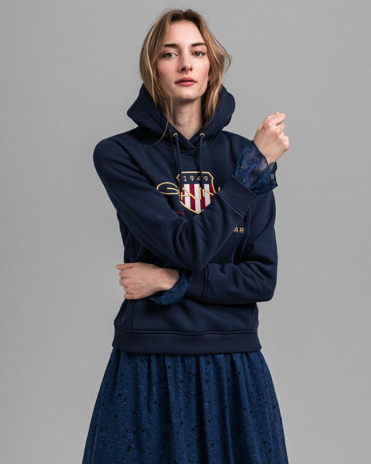 Gant Apparel Womens ARCHIVE SHIELD SWEAT HOODIE 433/EVENING BLUE