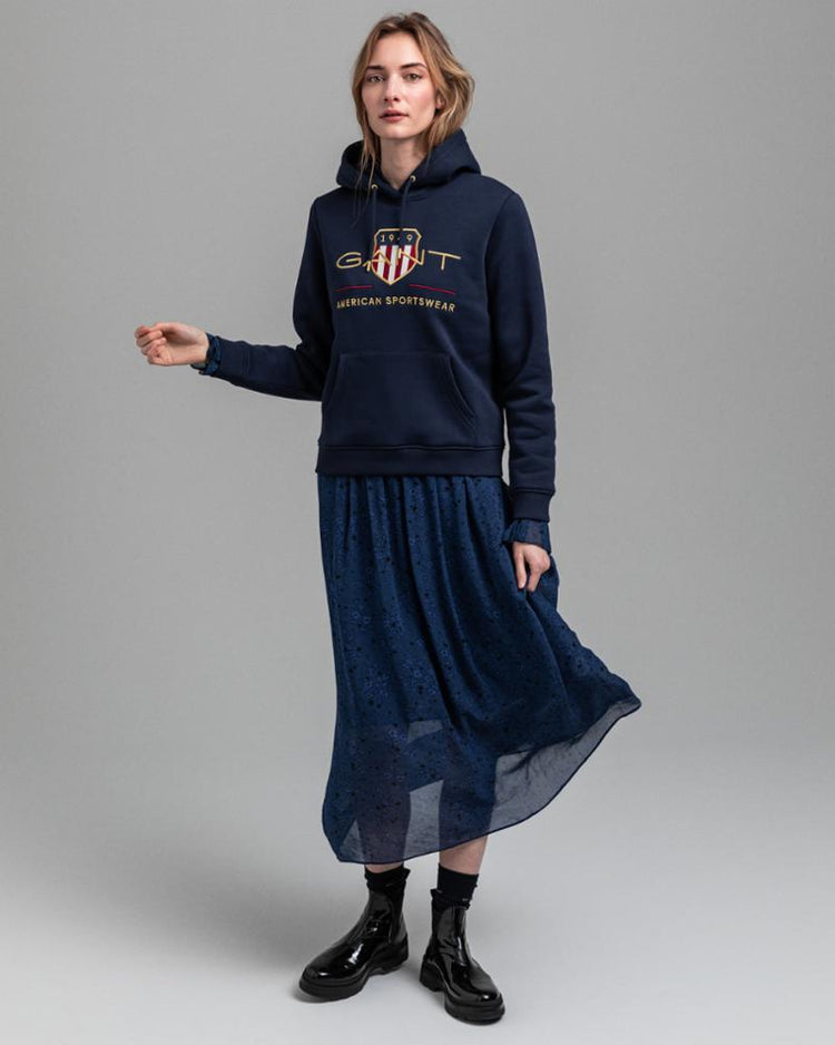 Gant Apparel Womens ARCHIVE SHIELD SWEAT HOODIE 433/EVENING BLUE