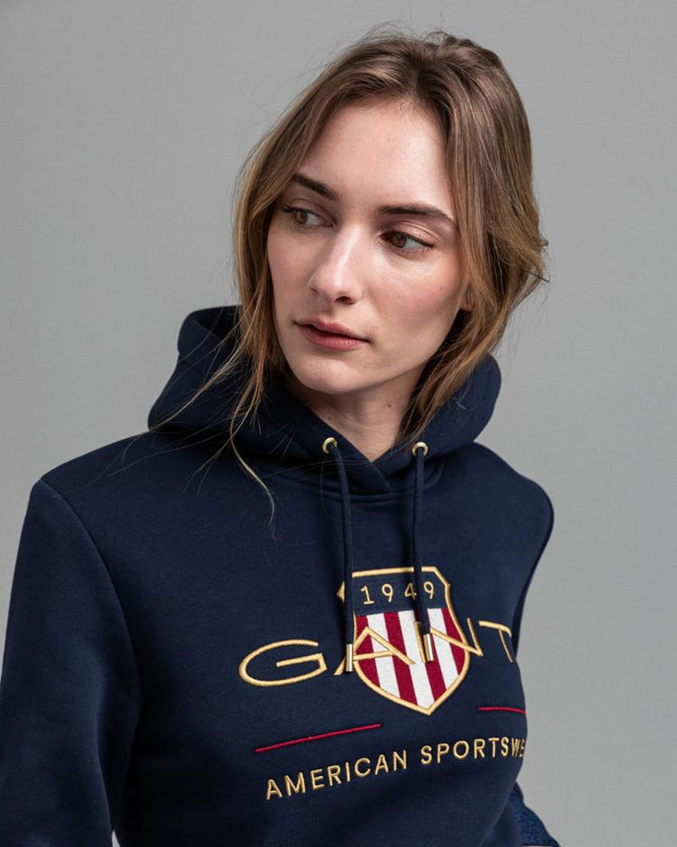 Gant Apparel Womens ARCHIVE SHIELD SWEAT HOODIE 433/EVENING BLUE