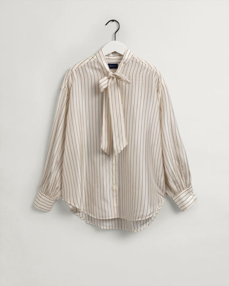 Gant Apparel Womens SILK PINSTRIPE BOW SHIRT 116/BUTTERCREAM