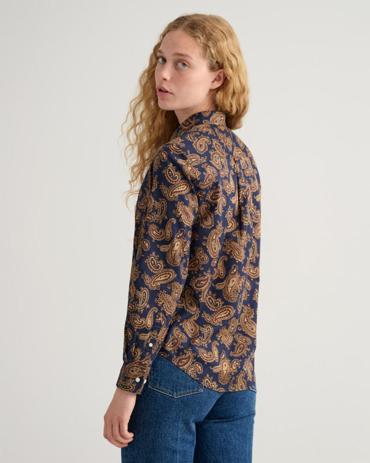 Gant Apparel Womens REG PAISLEY COTTON VOILE SHIRT 433/EVENING BLUE