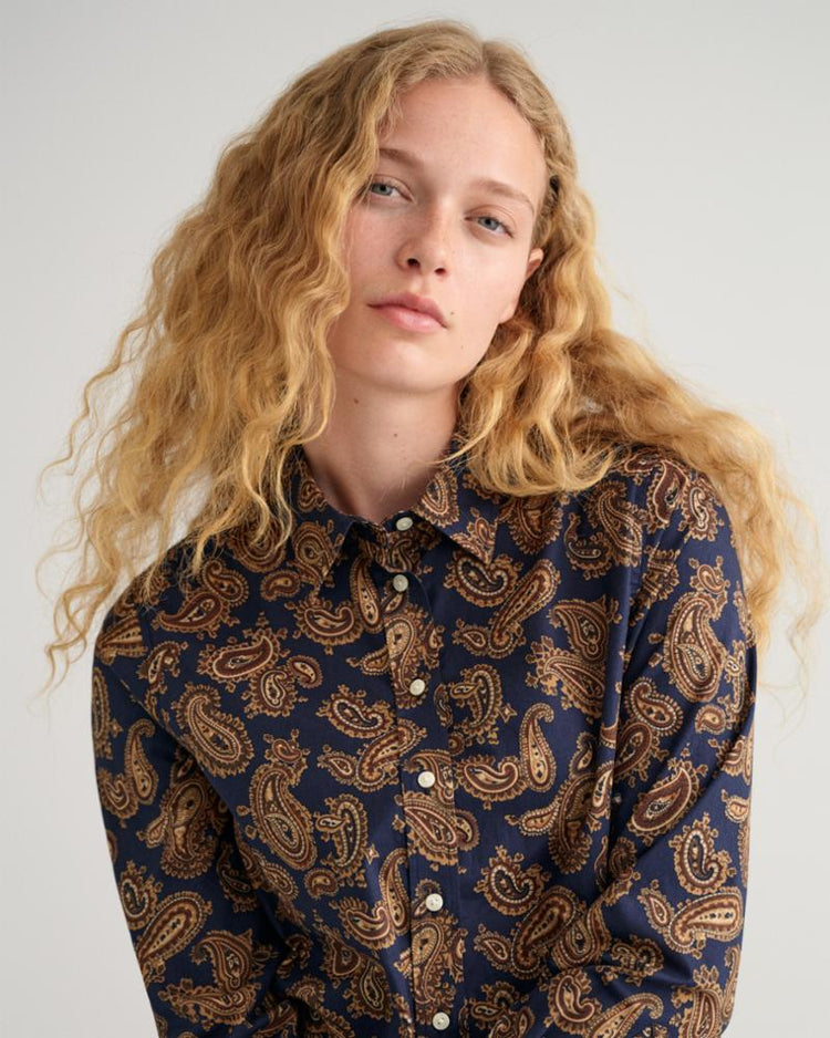 Gant Apparel Womens REG PAISLEY COTTON VOILE SHIRT 433/EVENING BLUE