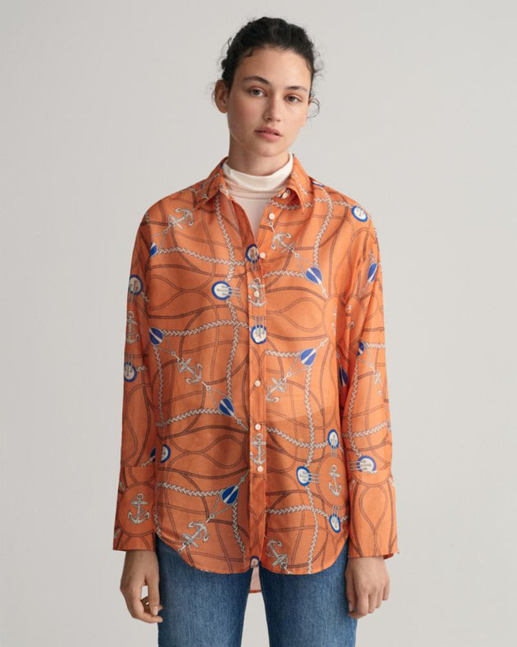 Gant Apparel Womens D2. REL SAILING PRINT COT SILK 834/APRICOT ORANGE