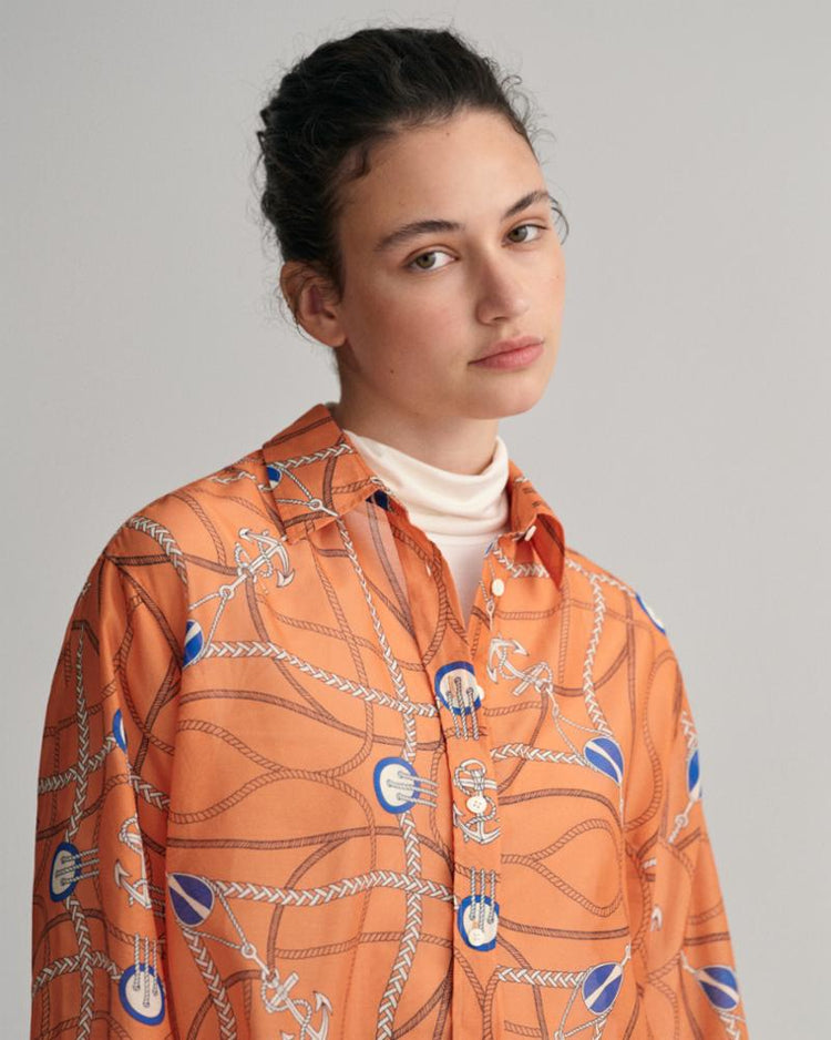 Gant Apparel Womens D2. REL SAILING PRINT COT SILK 834/APRICOT ORANGE