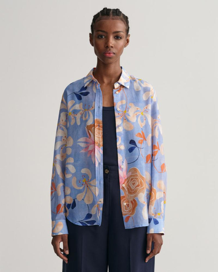 Gant Apparel Womens REG FLORAL COT SILK SHIRT 406/WATERFALL BLUE
