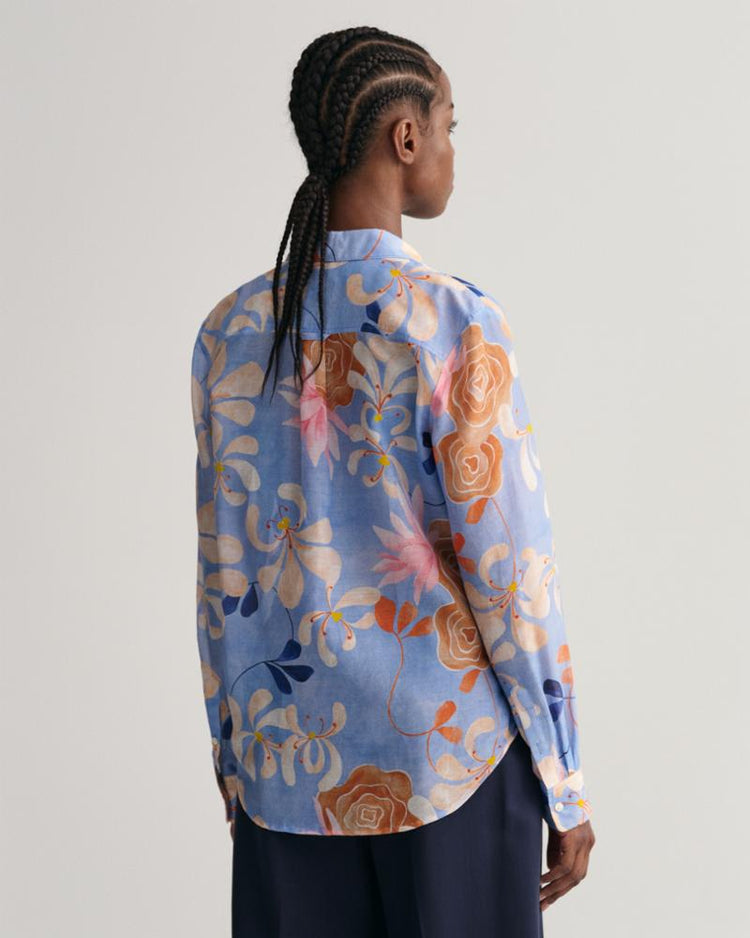 Gant Apparel Womens REG FLORAL COT SILK SHIRT 406/WATERFALL BLUE