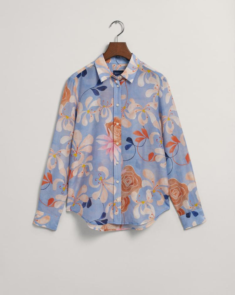Gant Apparel Womens REG FLORAL COT SILK SHIRT 406/WATERFALL BLUE