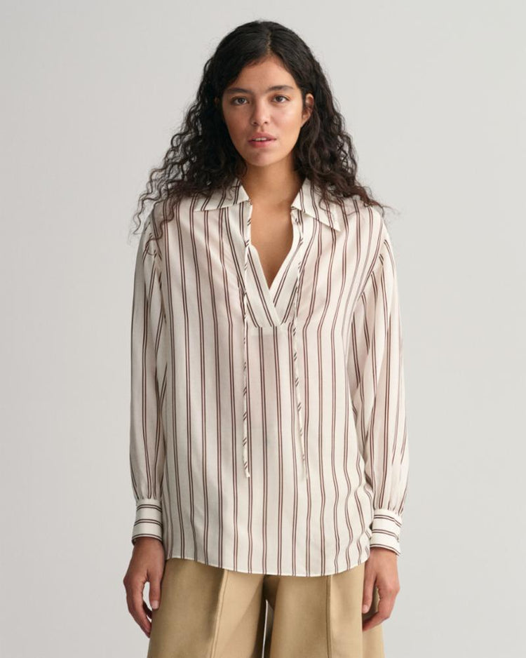 Gant Apparel Womens REL V-NECK STRIPE BLOUSE 113/EGGSHELL