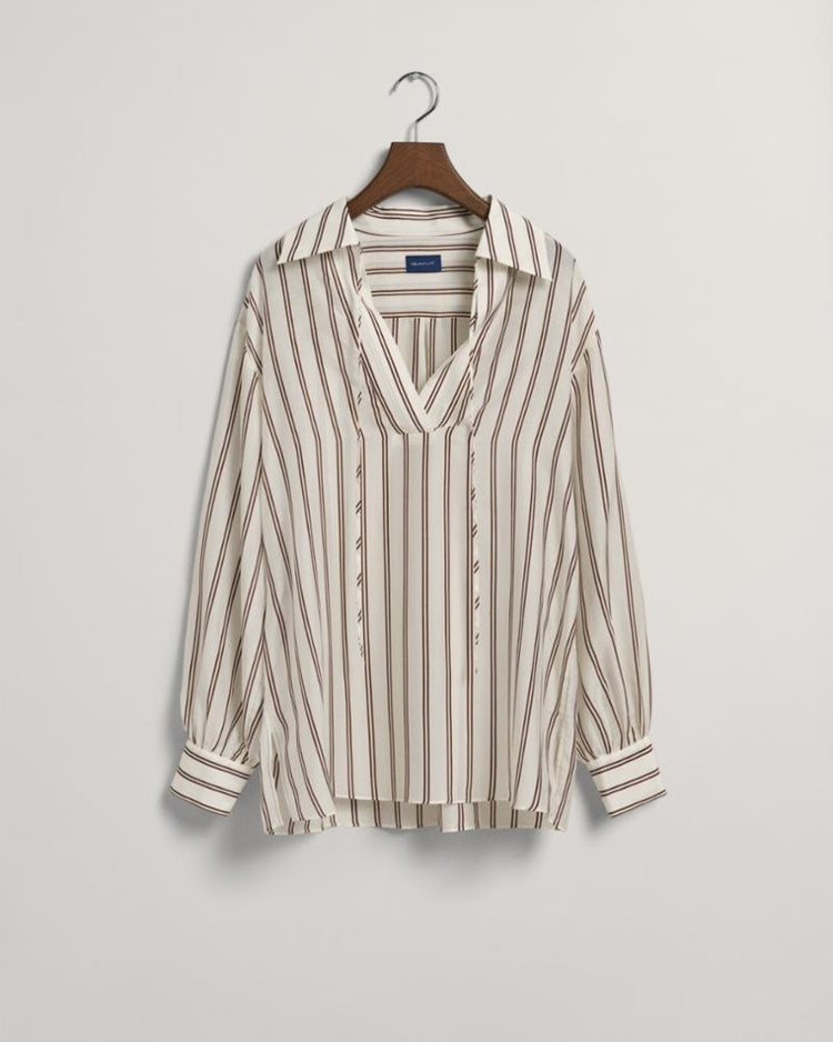 Gant Apparel Womens REL V-NECK STRIPE BLOUSE 113/EGGSHELL