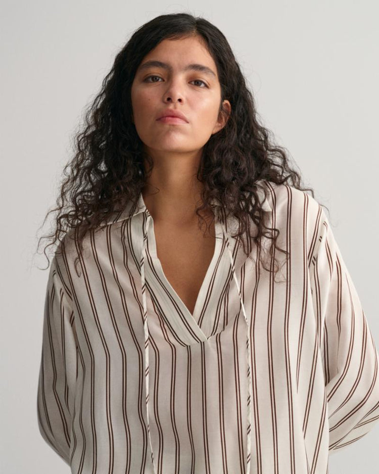 Gant Apparel Womens REL V-NECK STRIPE BLOUSE 113/EGGSHELL