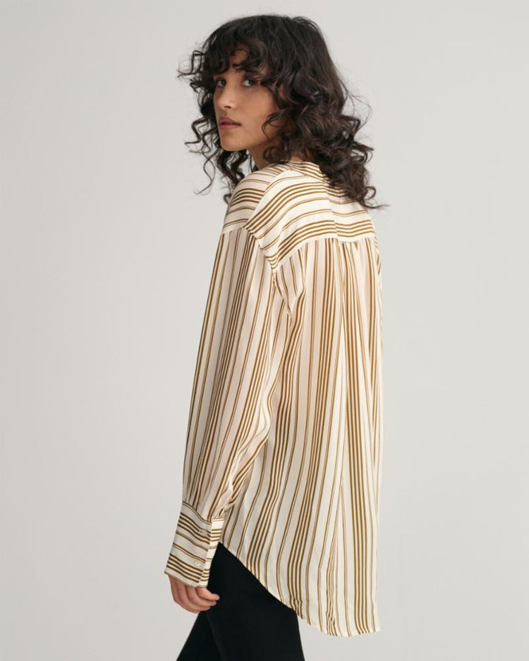 Gant Apparel Womens RELAXED STRIPE STAND COLLAR SHIRT 302/WARM SURPLUS GREEN