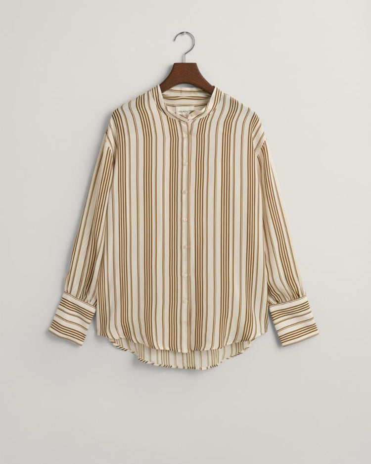 Gant Apparel Womens RELAXED STRIPE STAND COLLAR SHIRT 302/WARM SURPLUS GREEN