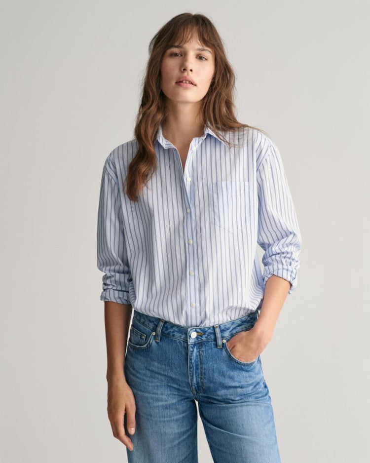 Gant Apparel Womens REL STRIPED POPLIN SHIRT 436/COLLEGE BLUE