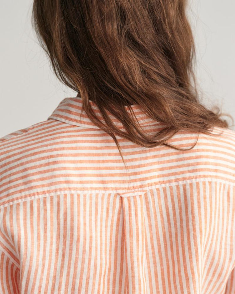 Gant Apparel Womens REG LINEN STRIPE SHIRT 860/PUMPKIN ORANGE
