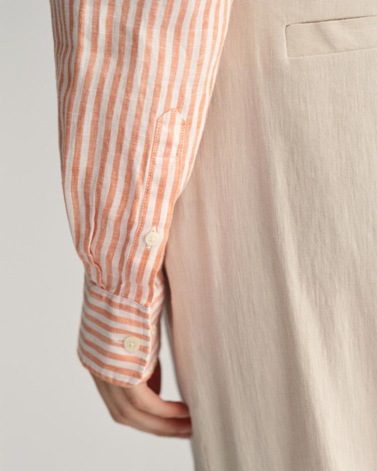 Gant Apparel Womens REG LINEN STRIPE SHIRT 860/PUMPKIN ORANGE
