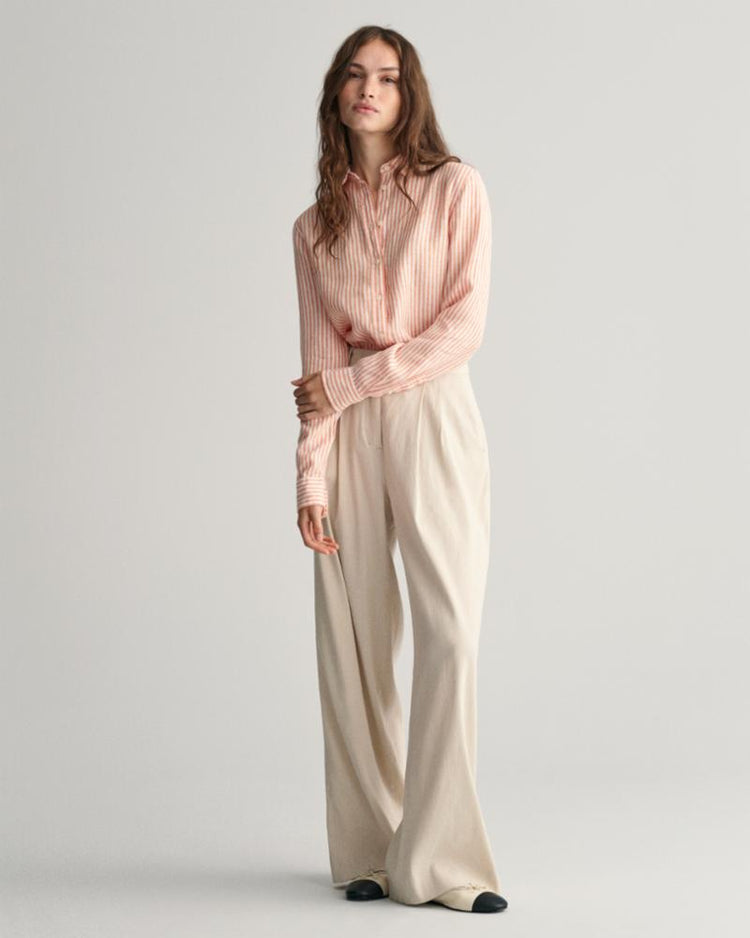 Gant Apparel Womens REG LINEN STRIPE SHIRT 860/PUMPKIN ORANGE