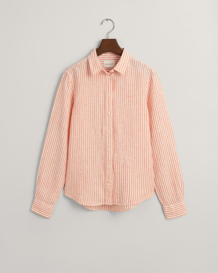 Gant Apparel Womens REG LINEN STRIPE SHIRT 860/PUMPKIN ORANGE