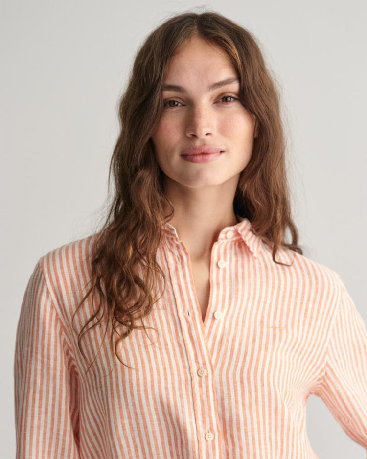 Gant Apparel Womens REG LINEN STRIPE SHIRT 860/PUMPKIN ORANGE