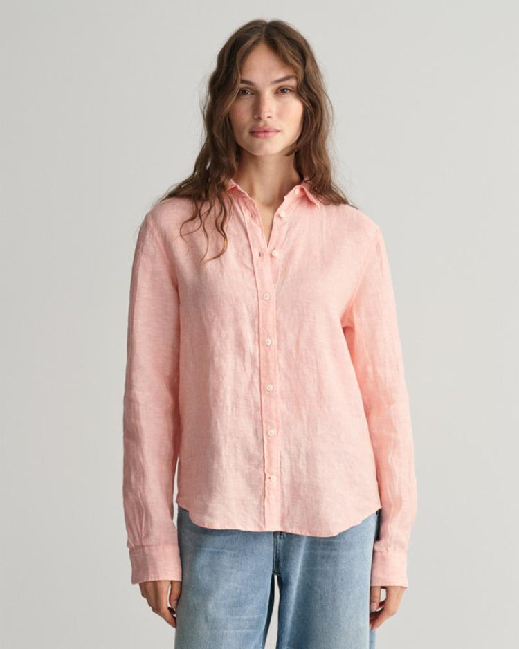 Gant Apparel Womens REG LINEN CHAMBRAY SHIRT 624/PEACHY PINK