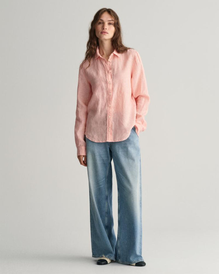 Gant Apparel Womens REG LINEN CHAMBRAY SHIRT 624/PEACHY PINK